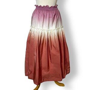 Sea New York Dip Dyed Ombre Orange Pink Taffeta Tiered Midi Skirt Zanna Sz 0